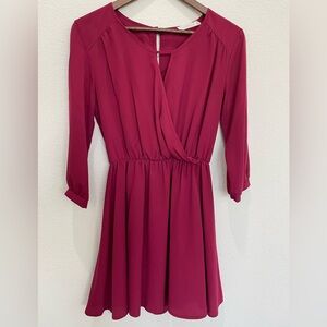 Lush Red Mini Dress with V-Neck and Raglan Sleeves